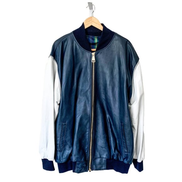Other - Custom Colorblock Navy/White Bomber Jacket